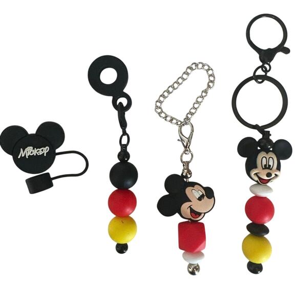 Mickey Mouse cup 4 Piece set Straw cap & charm,handle charm, bag charm Brand New - Picture 6 of 7